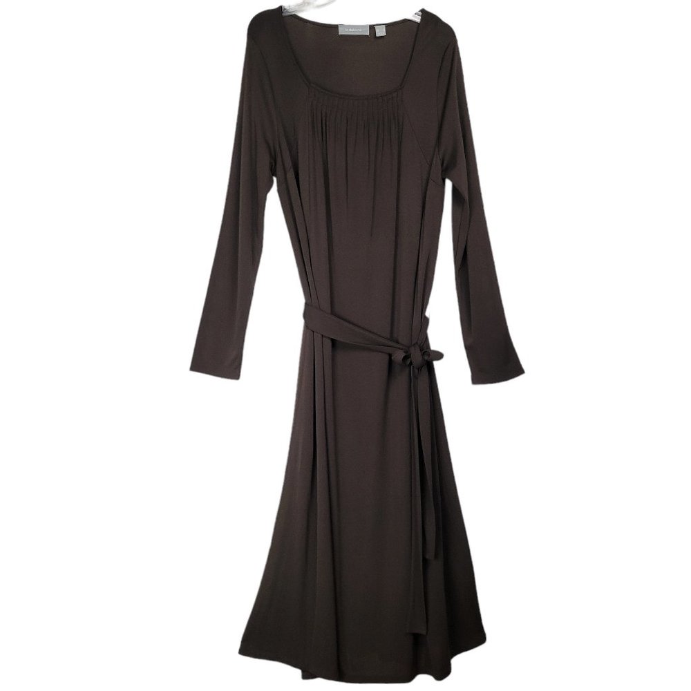 Liz Claiborne Maxi Dress Womens XL Brown Long Sleeve Ties Fall Earthy Minimalist